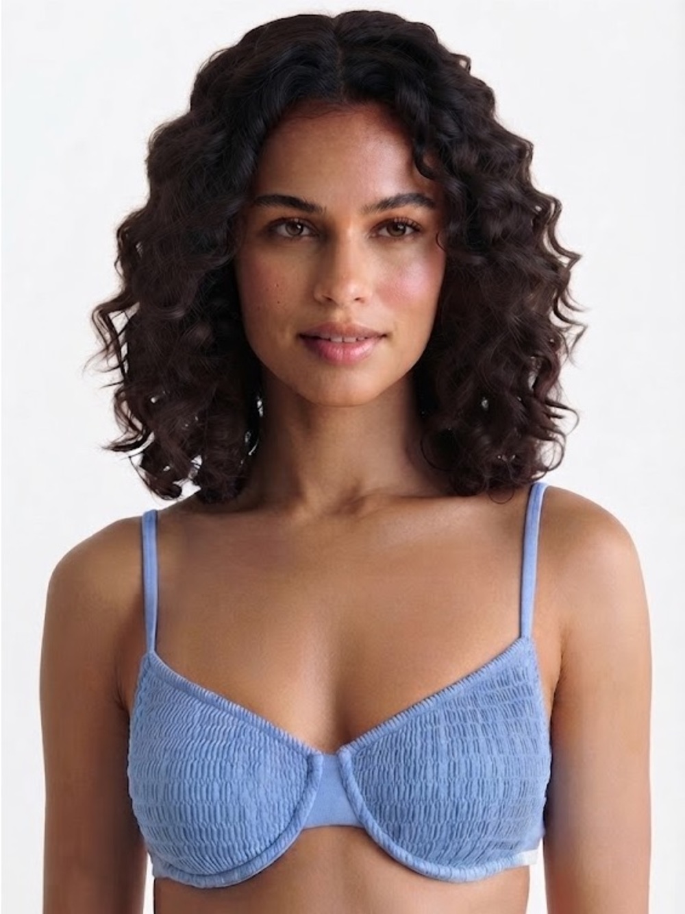 Salt + Cove Smocked Underwire Bikini Top Size XS Blue Swimwear NWT
